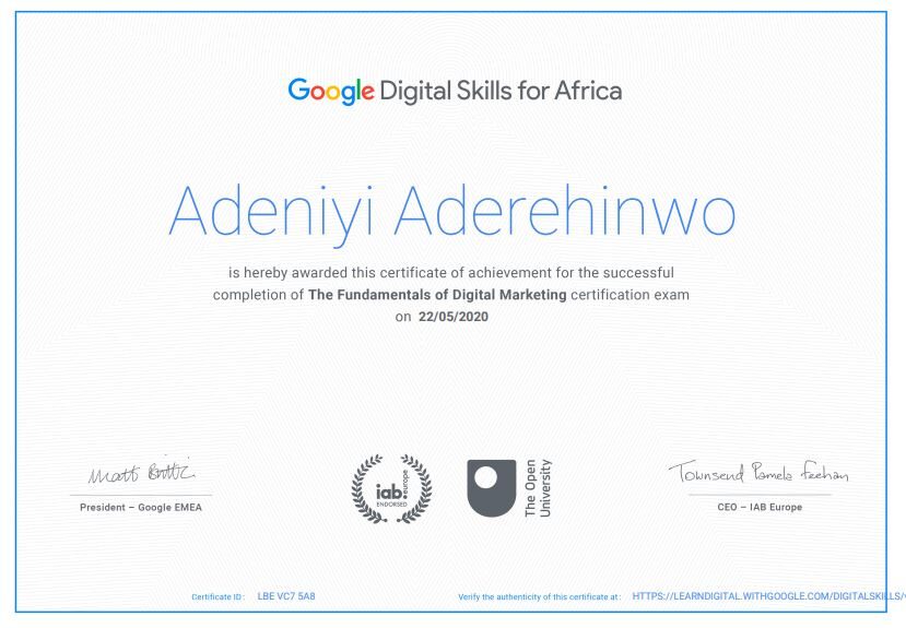 Google Digital marketing Certificate