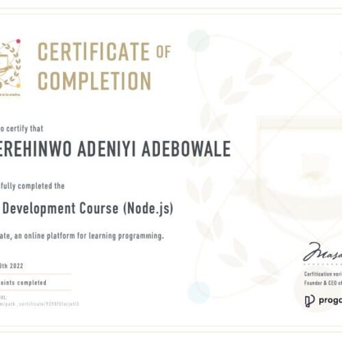 Ade Adeniyi Web Dev Pro Certificate