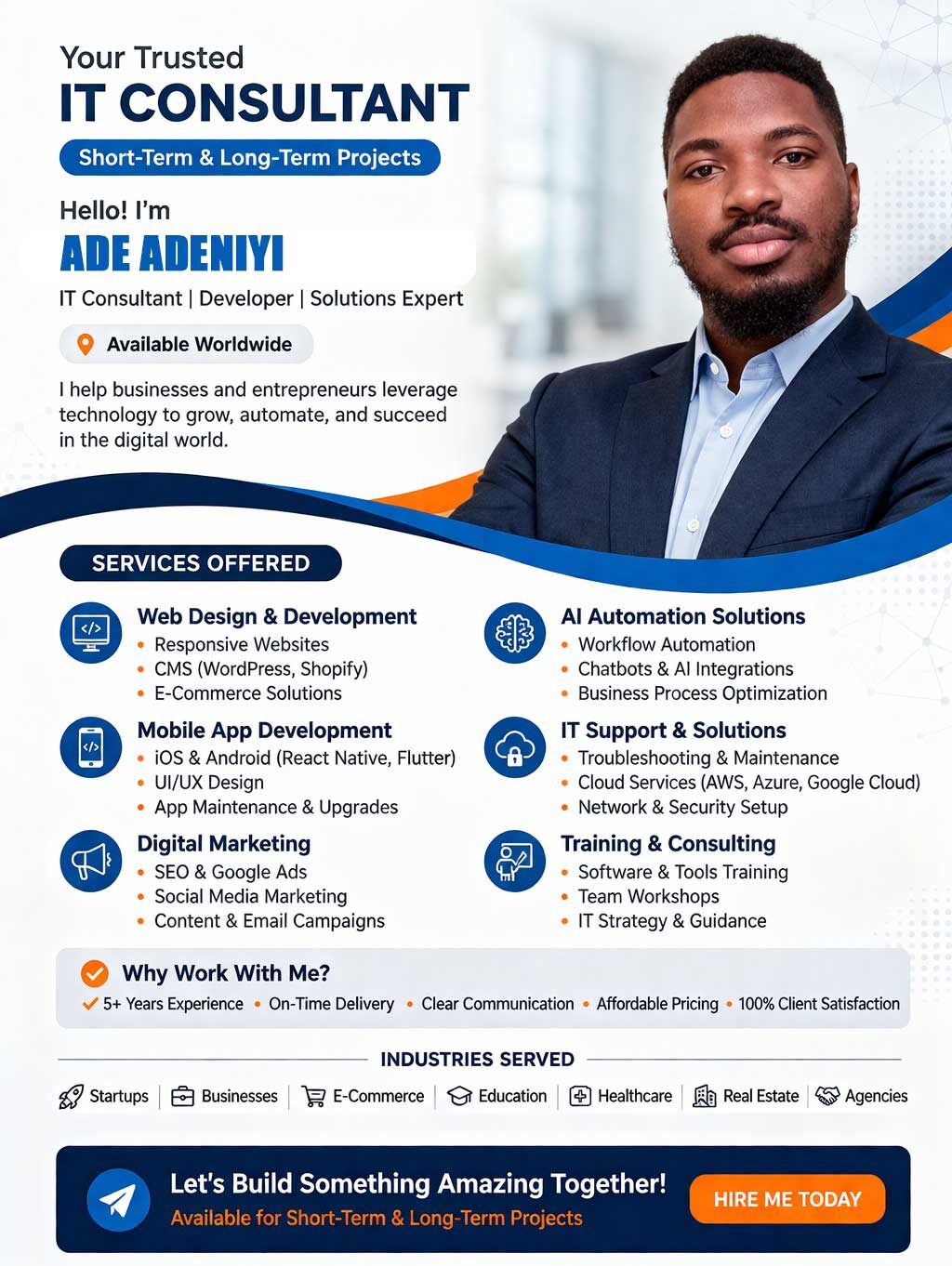 Ade Adeniyi provides IT Support and consultancy in Ibadan